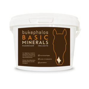 Kleiner Eimer des Produkts 'Basic Minerals' von Bukephalos Minerals – Hochwertige, bioverfügbare Mineralstoffmischung zur täglichen Versorgung von Pferden.