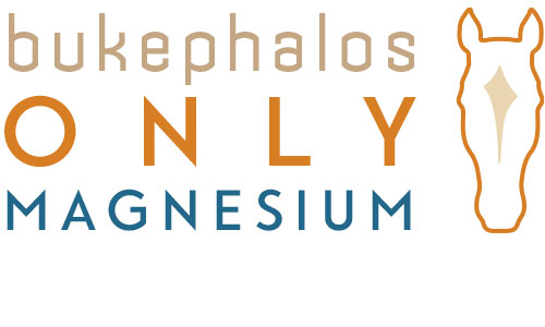 Logo des Produkts 'Only Magnesium' von Bukephalos Minerals – Hoch bioverfügbares Magnesium(bis)glycinat-Pulver zur Unterstützung bei Muskelverspannungen und Nervosität bei Pferden.